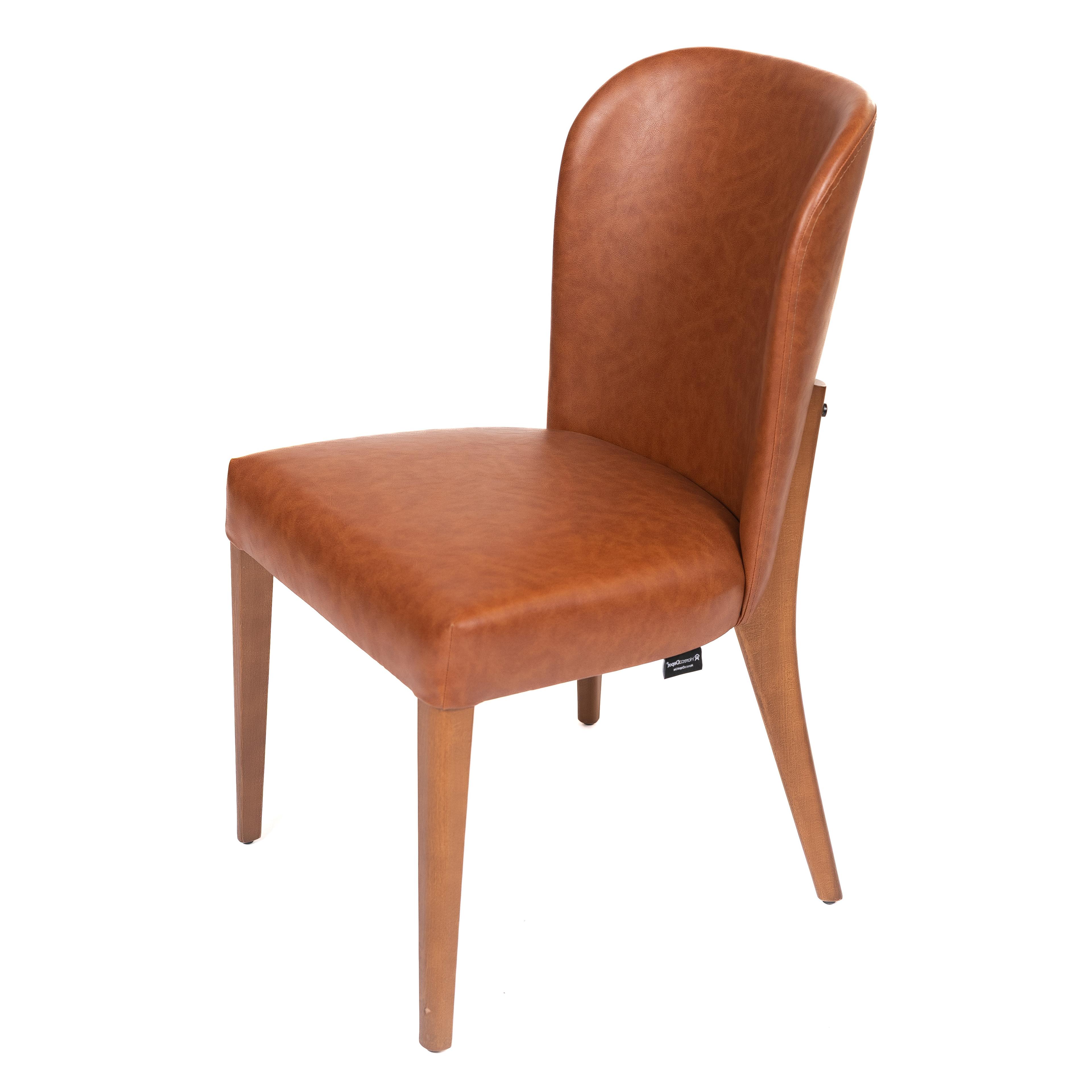 ALBERTO | Dining Chair – Cognac PU Leather – Wooden Legs – For Home and Hospitality