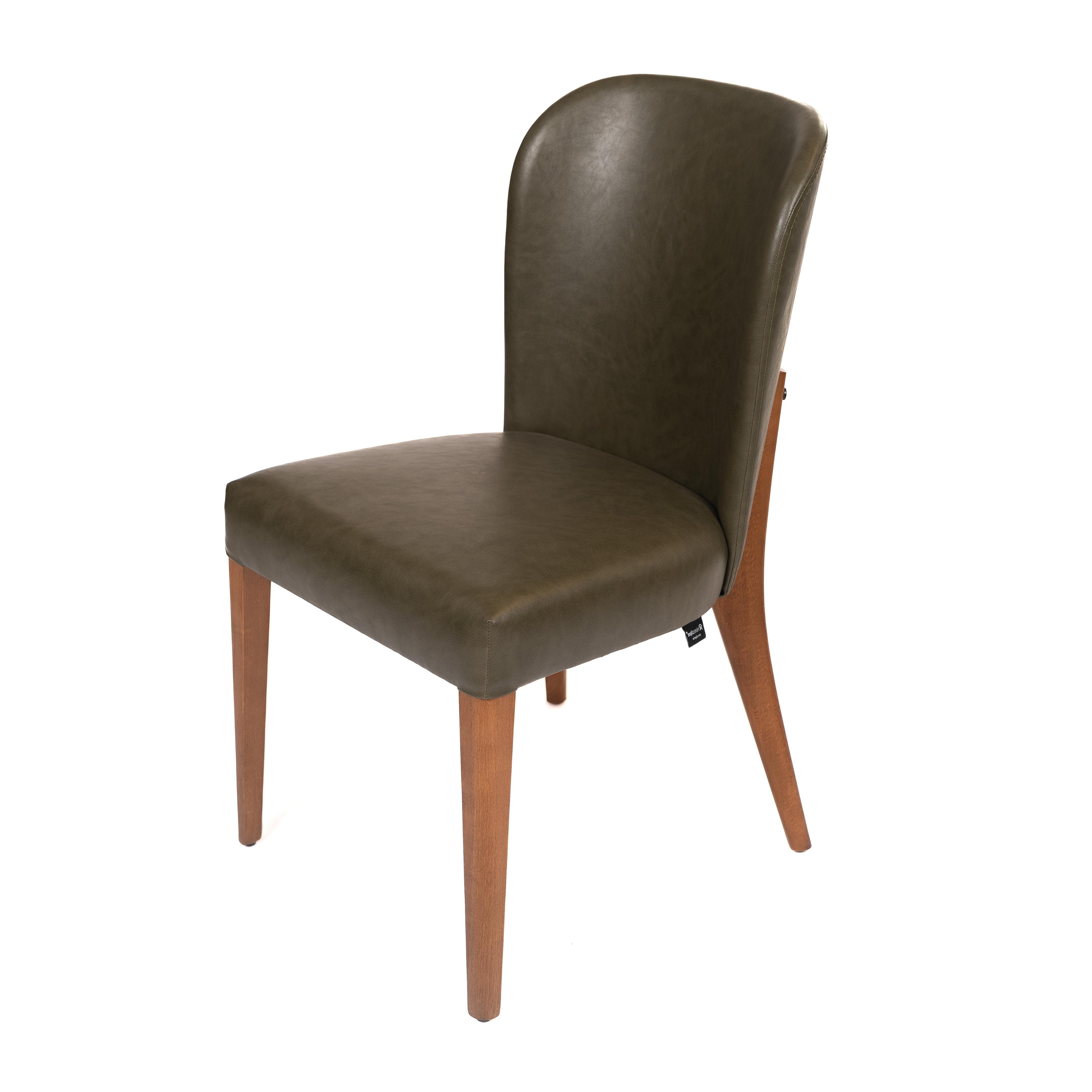 ALBERTO | Dining Chair – Green PU Leather – Wooden Legs – For Home and Hospitality