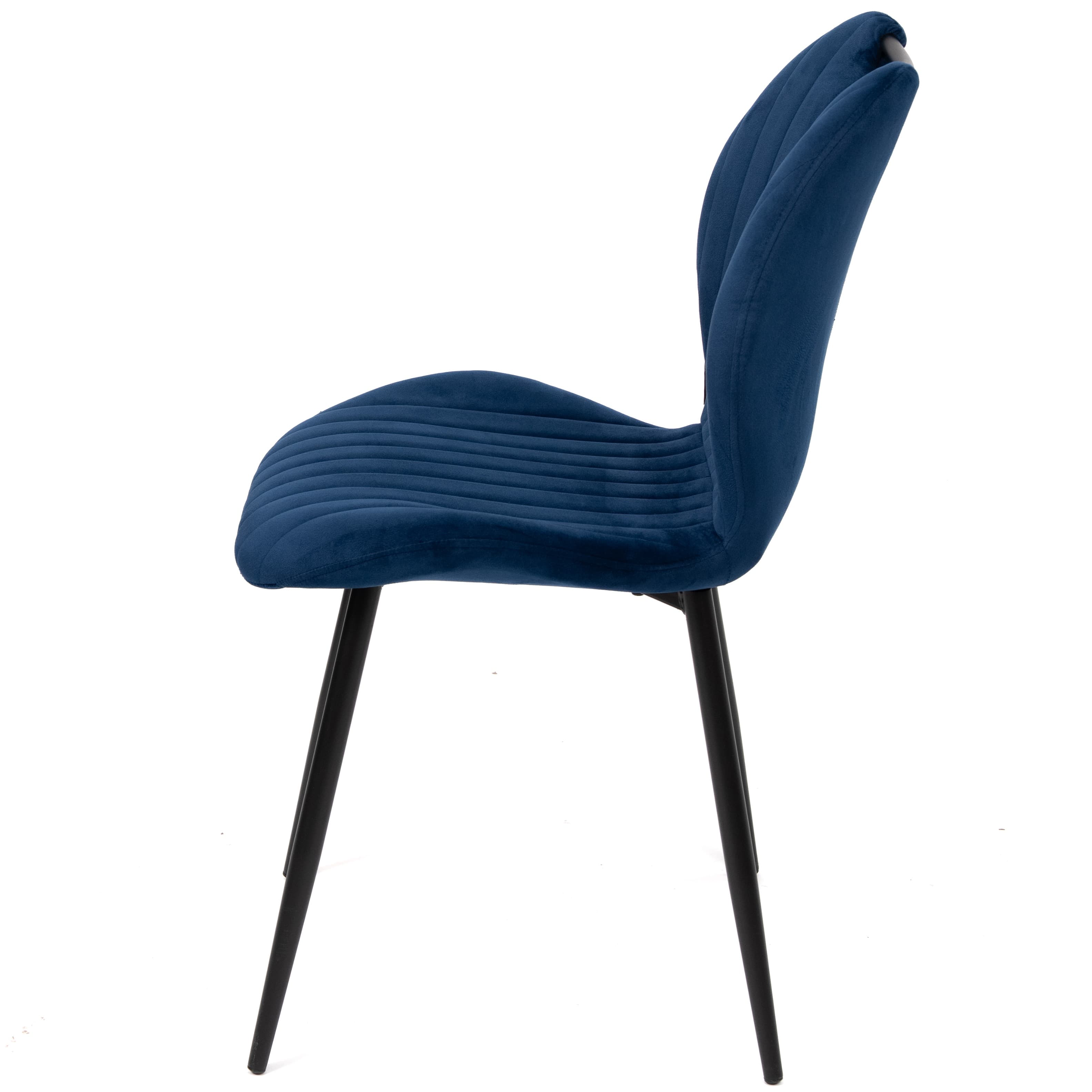 BRINDISI | Blue Velvet Dining Chair – Vertical Stitching, Black Metal Legs & Handle – Home & Horeca