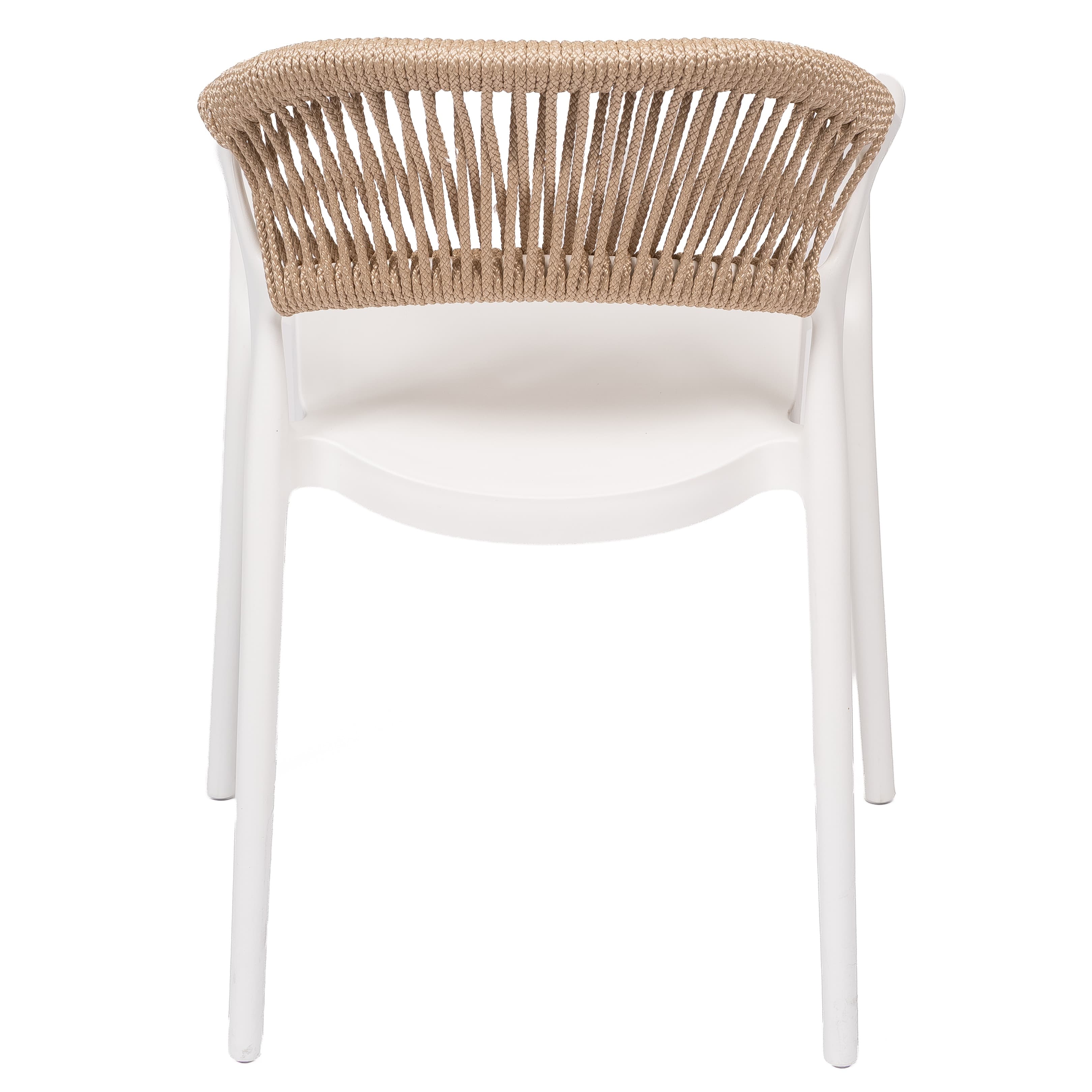 Modern White Chair with Woven Rope Backrest