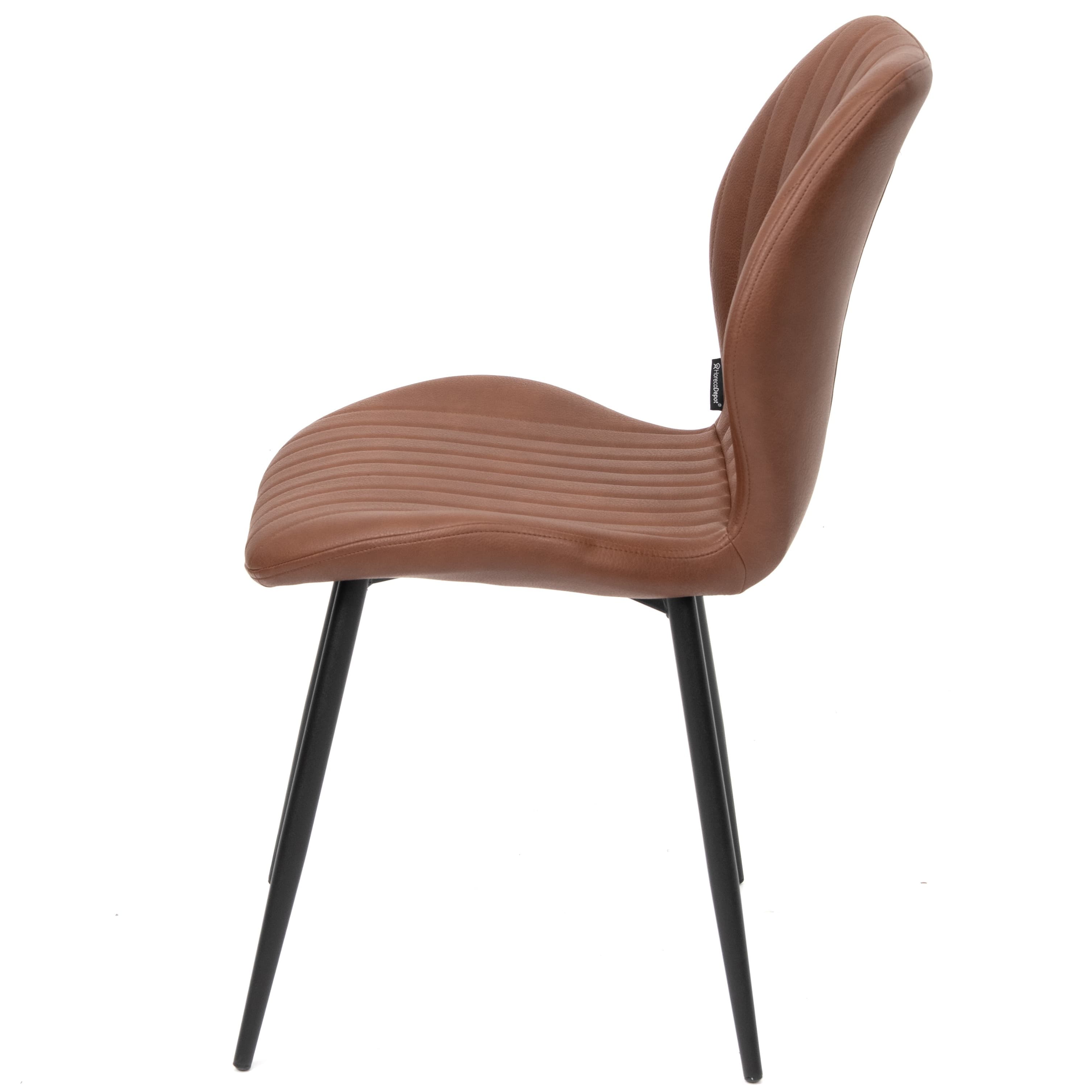 VITALI | Dining Chair – Cognac PU Leather – Black Metal Legs – Vertical Stitches – For Home and Hospitality