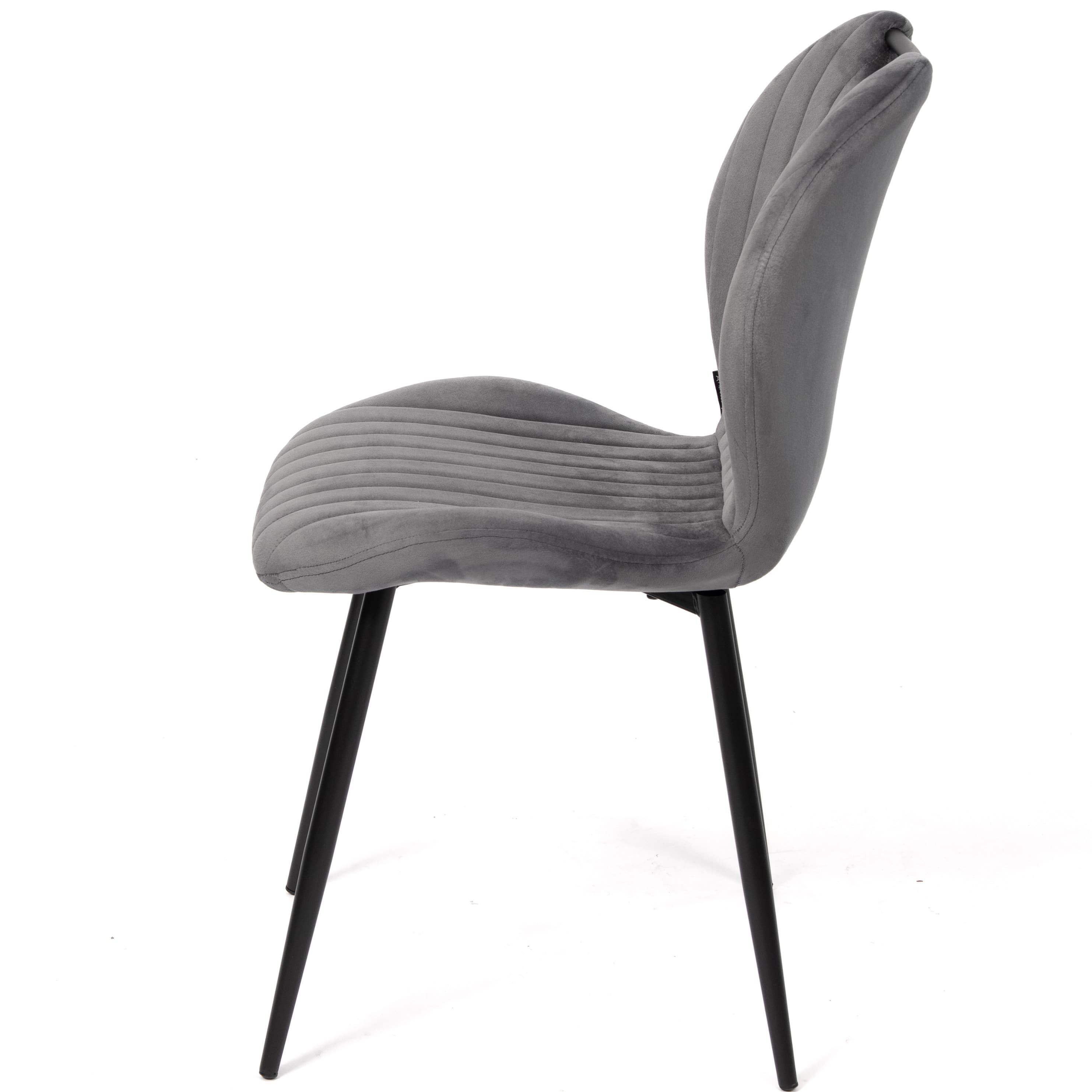 BRINDISI | Grey Velvet Dining Chair – Vertical Stitching, Black Metal Legs & Handle – Home & Horeca