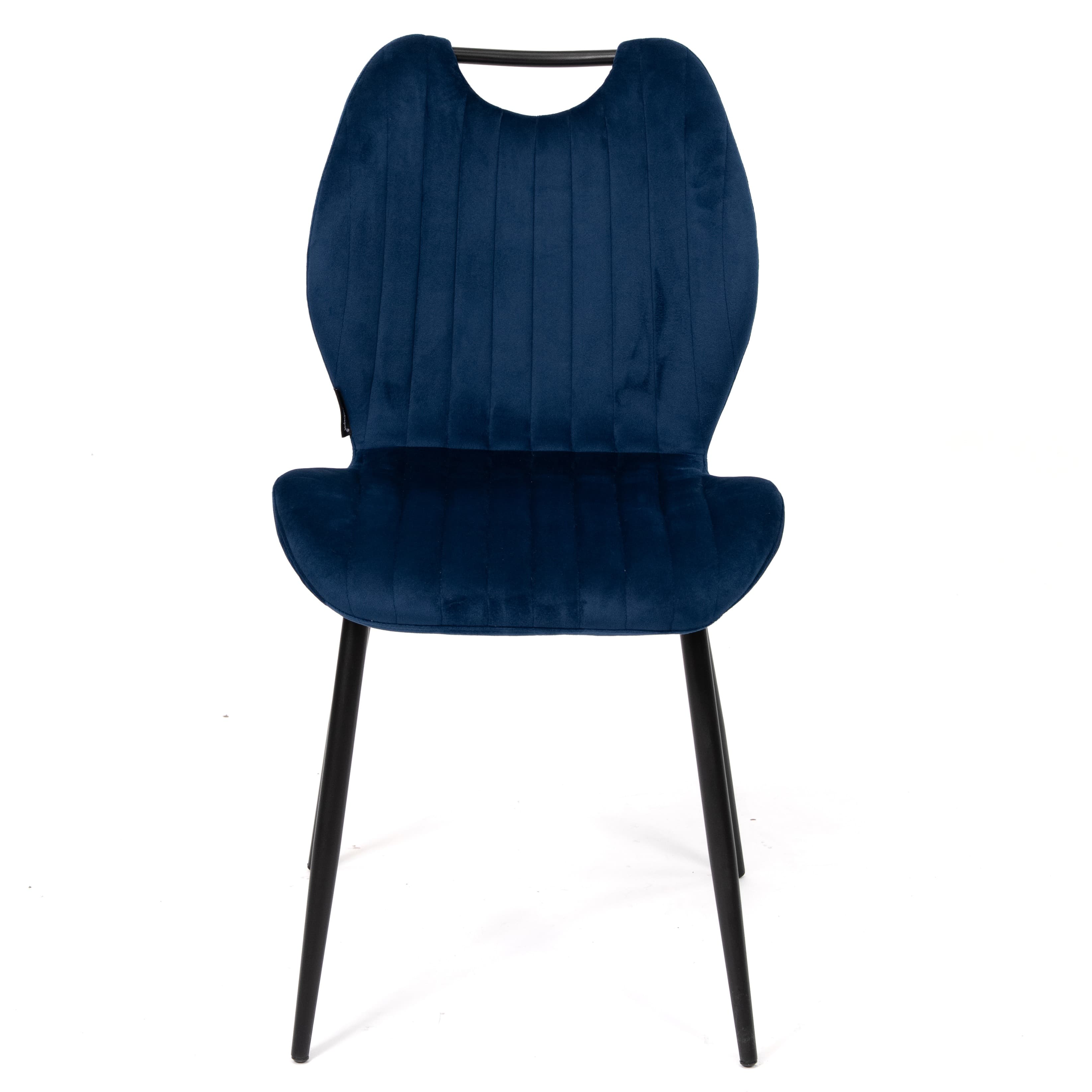 BRINDISI | Blue Velvet Dining Chair – Vertical Stitching, Black Metal Legs & Handle – Home & Horeca