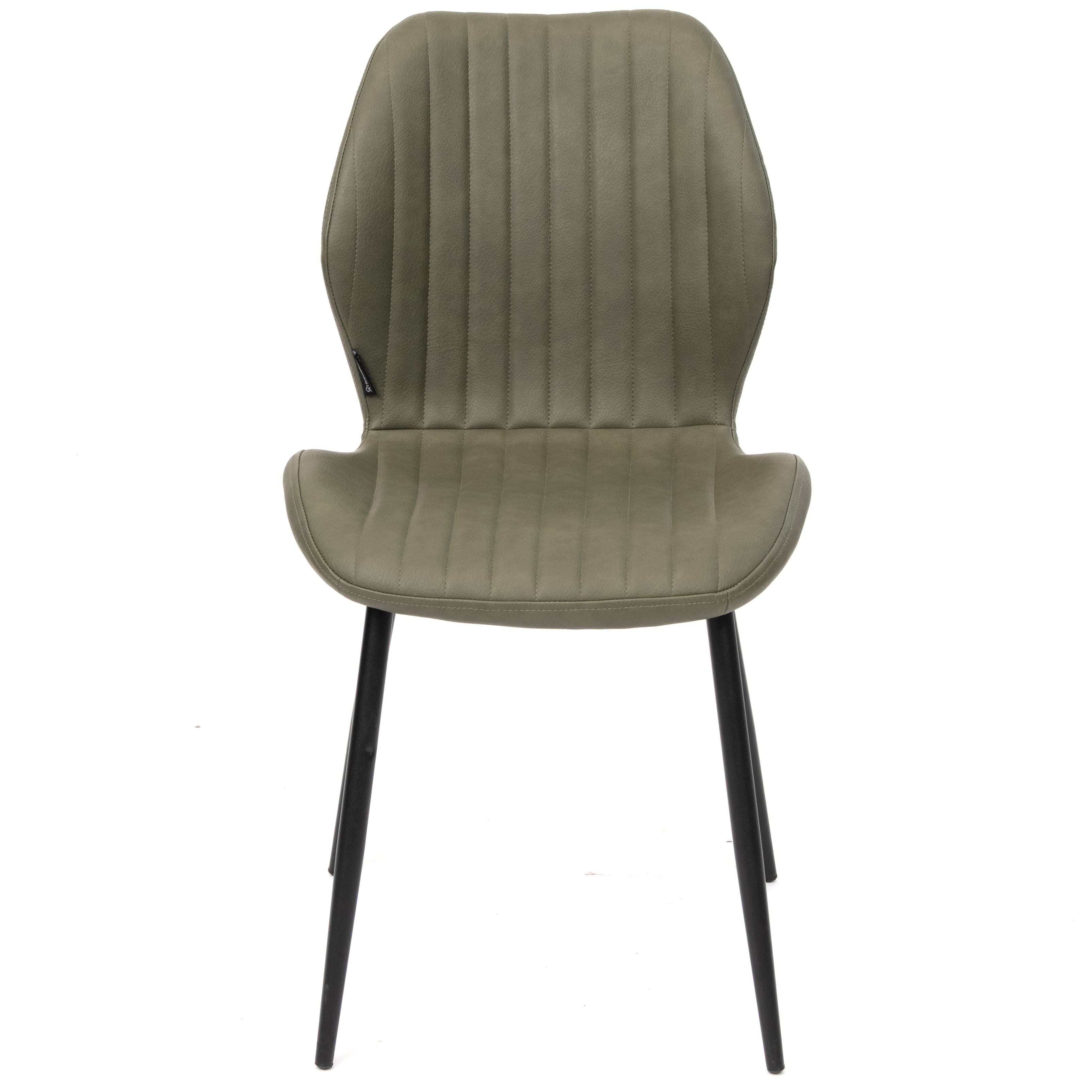 VITALI | Dining Chair – Green PU Leather – Black Metal Legs – Vertical Stitches – For Home and Hospitality