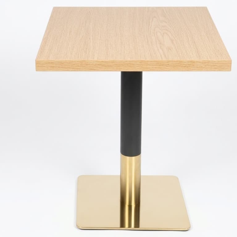 ZEGNA | Table Base in Matte Black Metal with Polished Golden Metal Square Bottom – Elegant Table Leg for Dining Table, Café & Restaurant