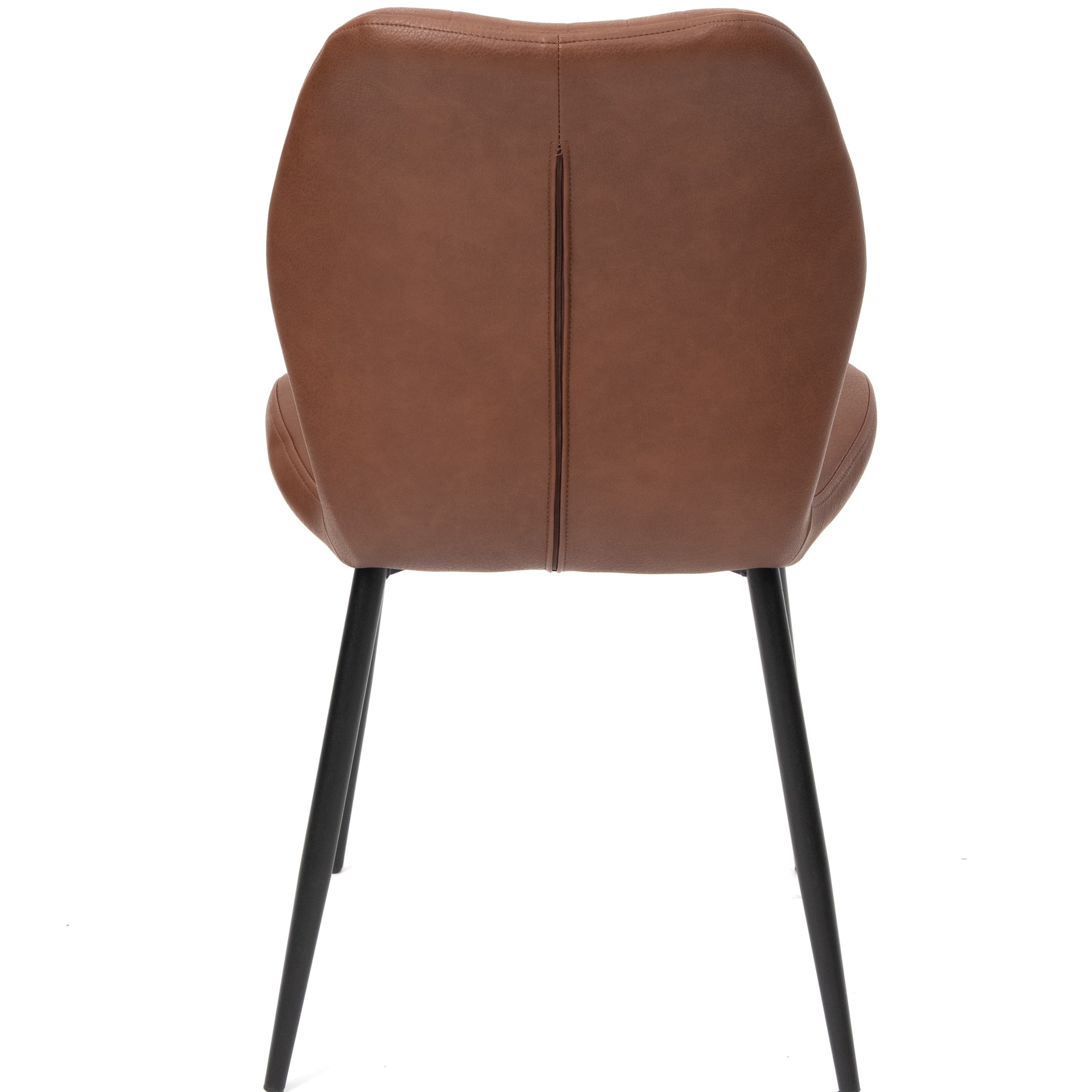 VITALI | Dining Chair – Cognac PU Leather – Black Metal Legs – Vertical Stitches – For Home and Hospitality