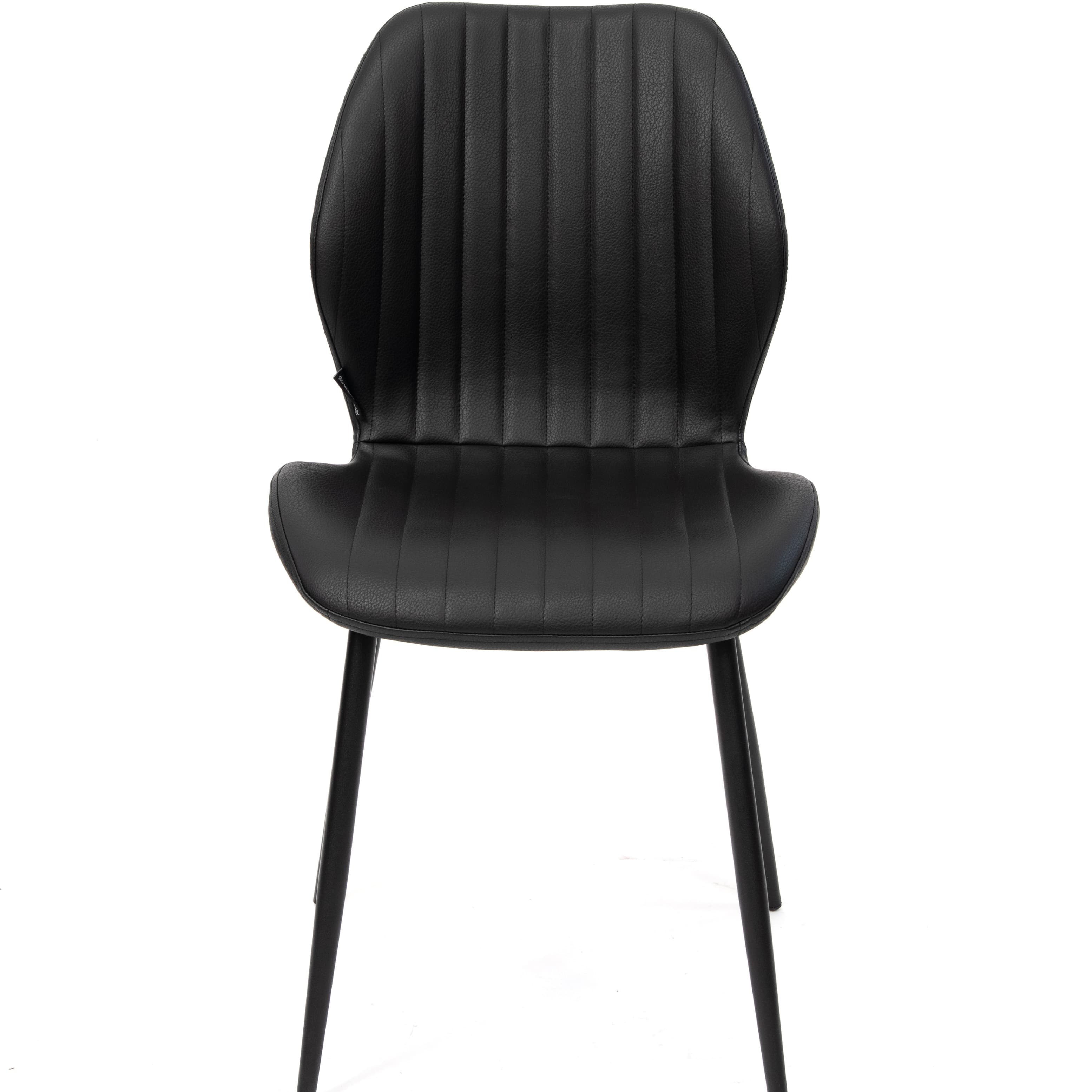VITALI | Dining Chair – Black PU Leather – Black Metal Legs – Vertical Stitches – For Home and Hospitality