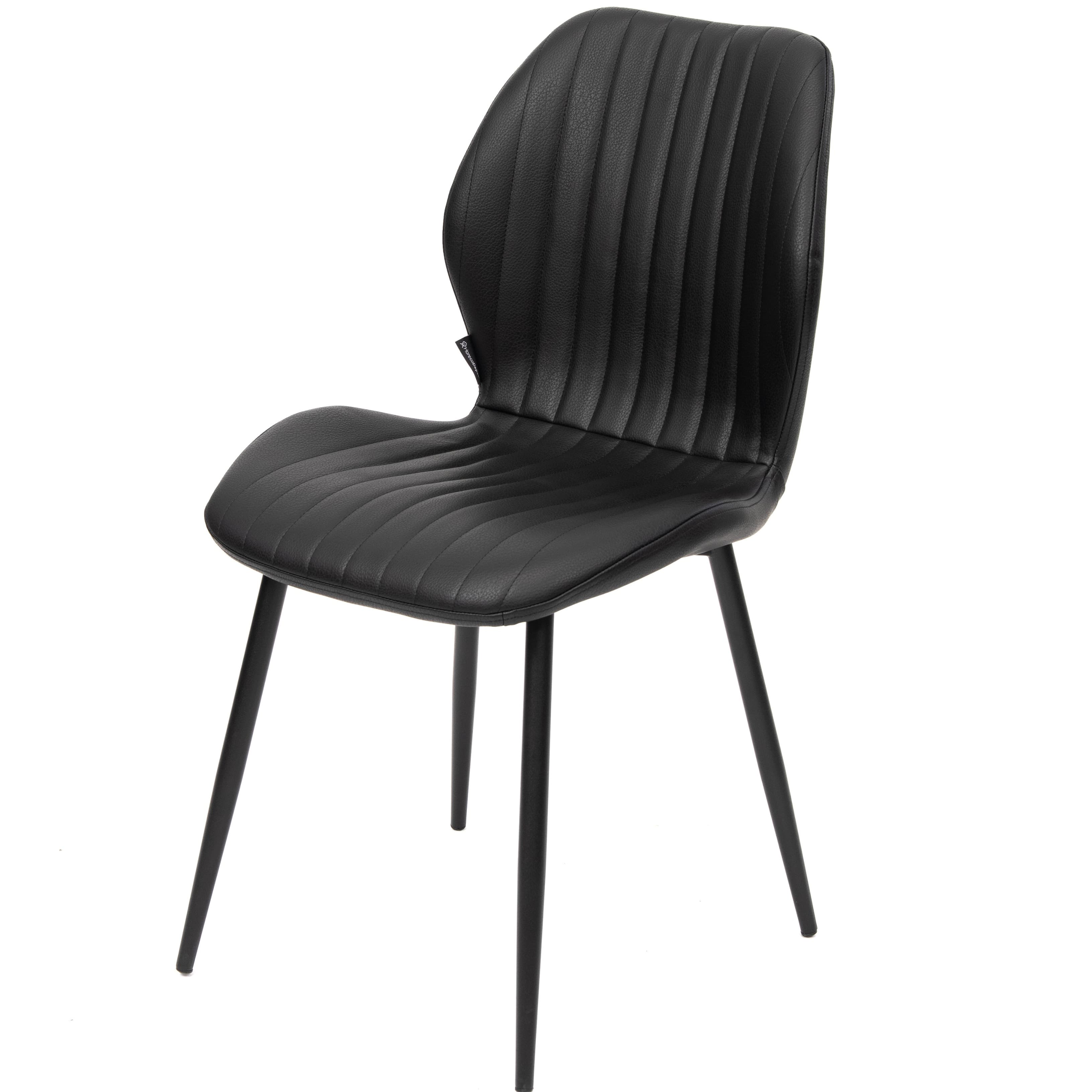 VITALI | Dining Chair – Black PU Leather – Black Metal Legs – Vertical Stitches – For Home and Hospitality
