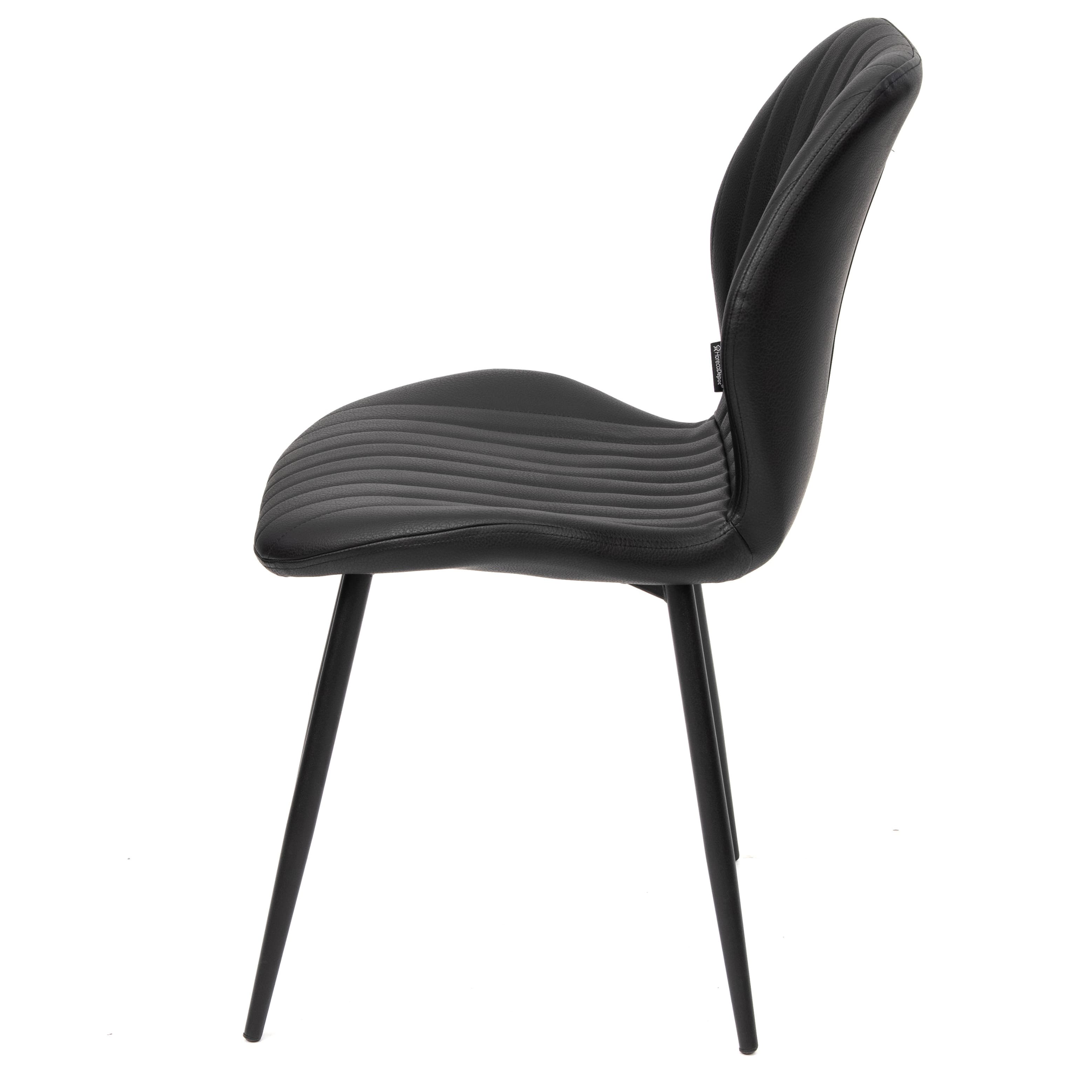 VITALI | Dining Chair – Black PU Leather – Black Metal Legs – Vertical Stitches – For Home and Hospitality