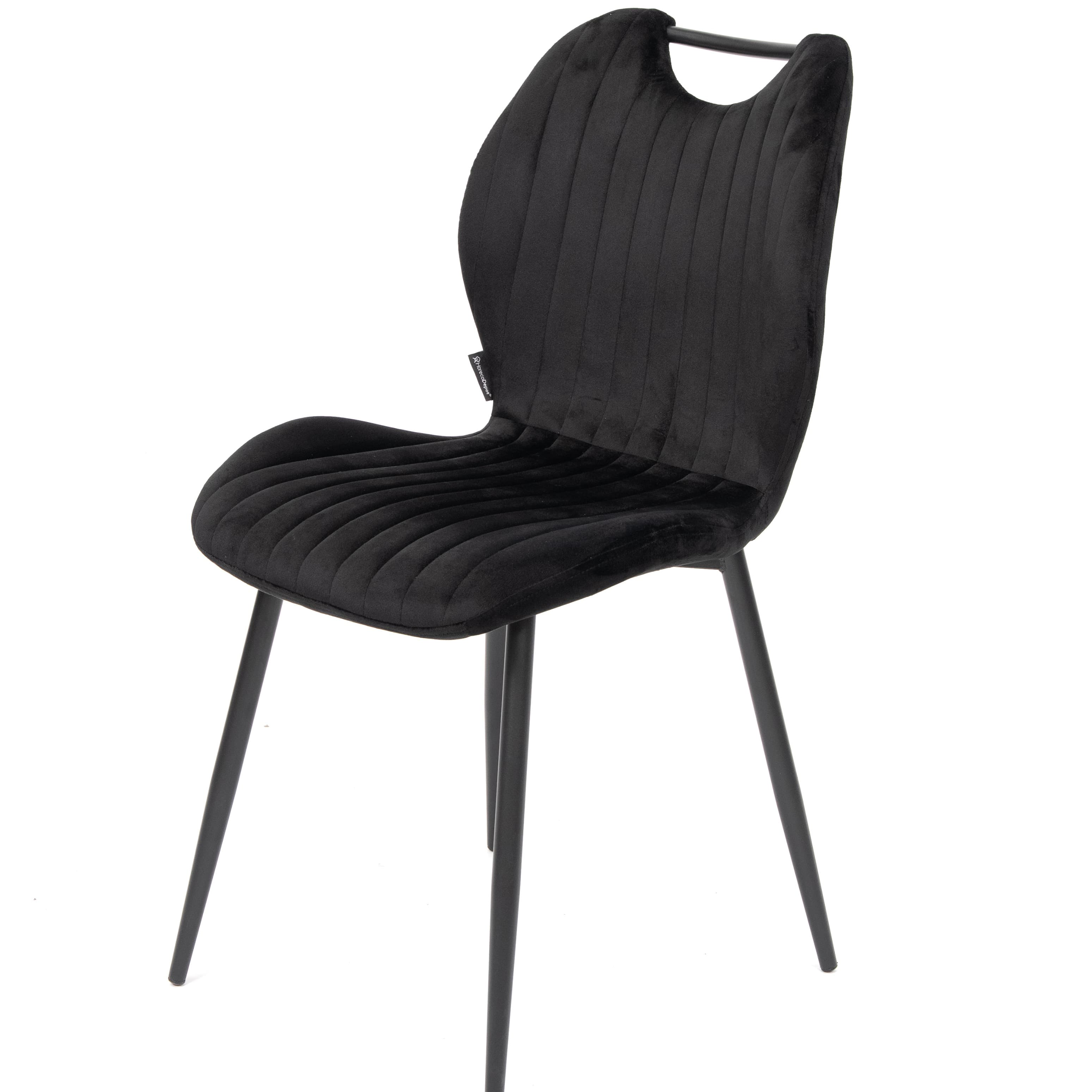 BRINDISI | Black Velvet Dining Chair – Vertical Stitching, Black Metal Legs & Handle – Home & Horeca