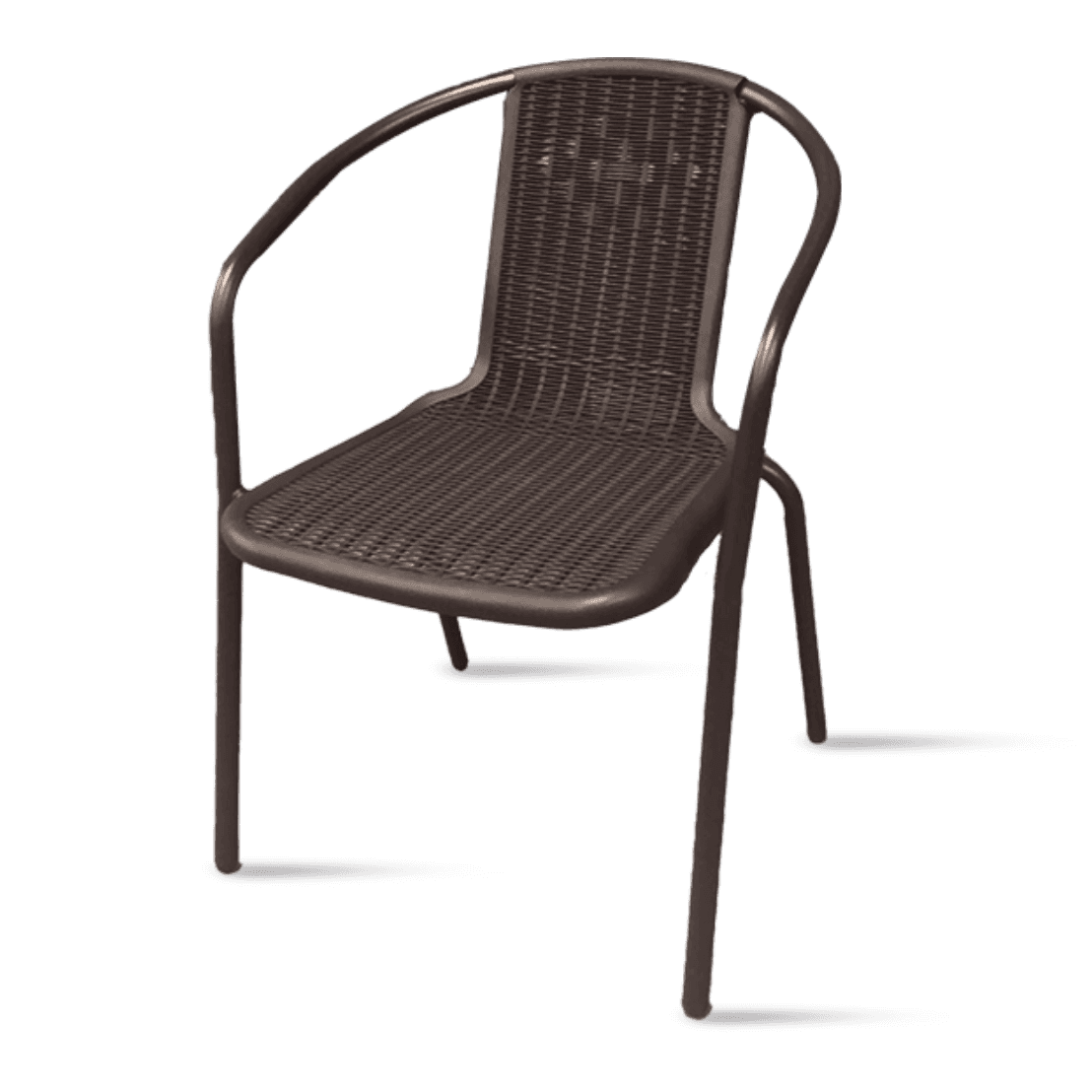 RIVA - Stackable Terrace Chair - with Armrests – Black Metal Frame - Dark Chocolate Plastic Rattan – Weather-Resistant for HORECA & Garden Use