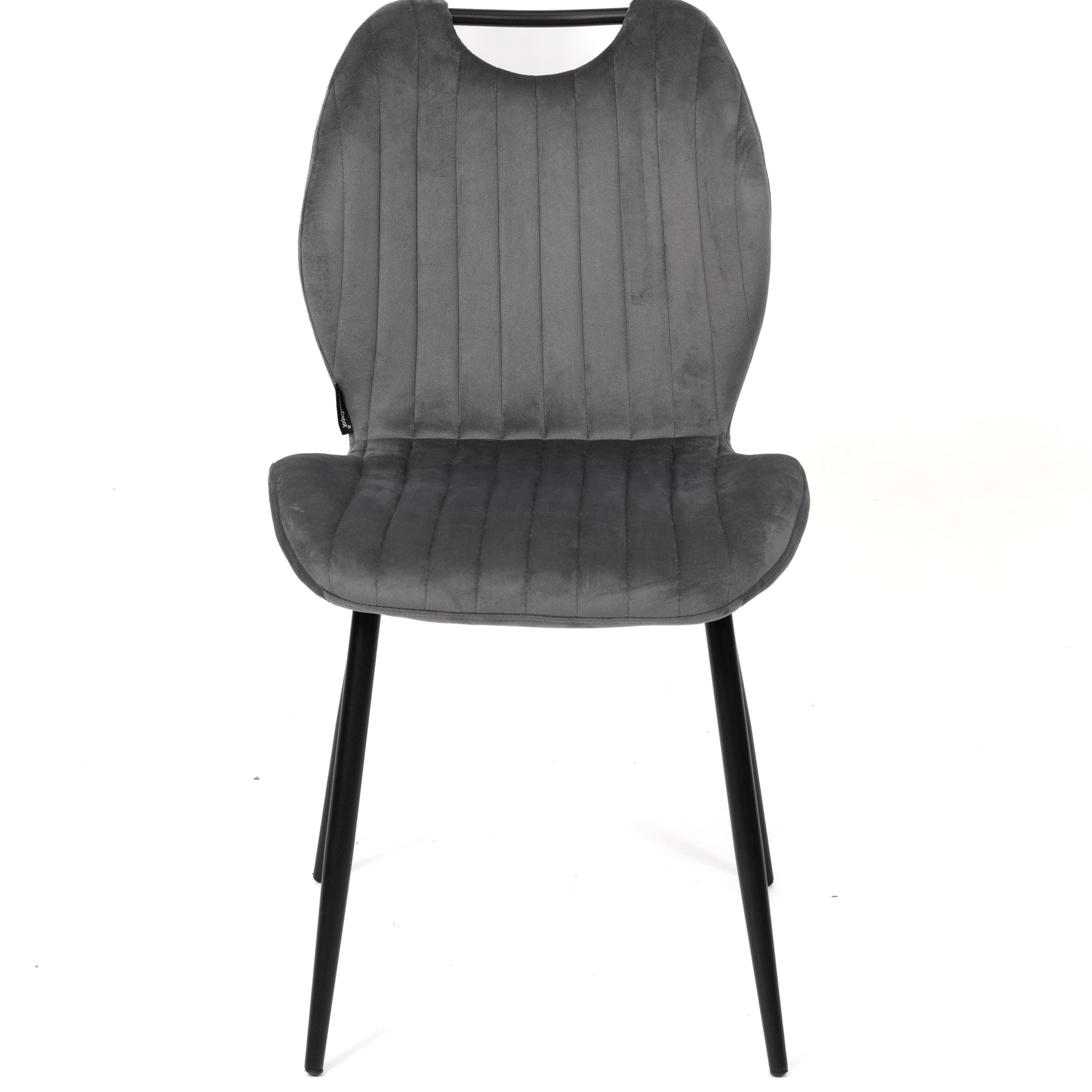 BRINDISI | Grey Velvet Dining Chair – Vertical Stitching, Black Metal Legs & Handle – Home & Horeca