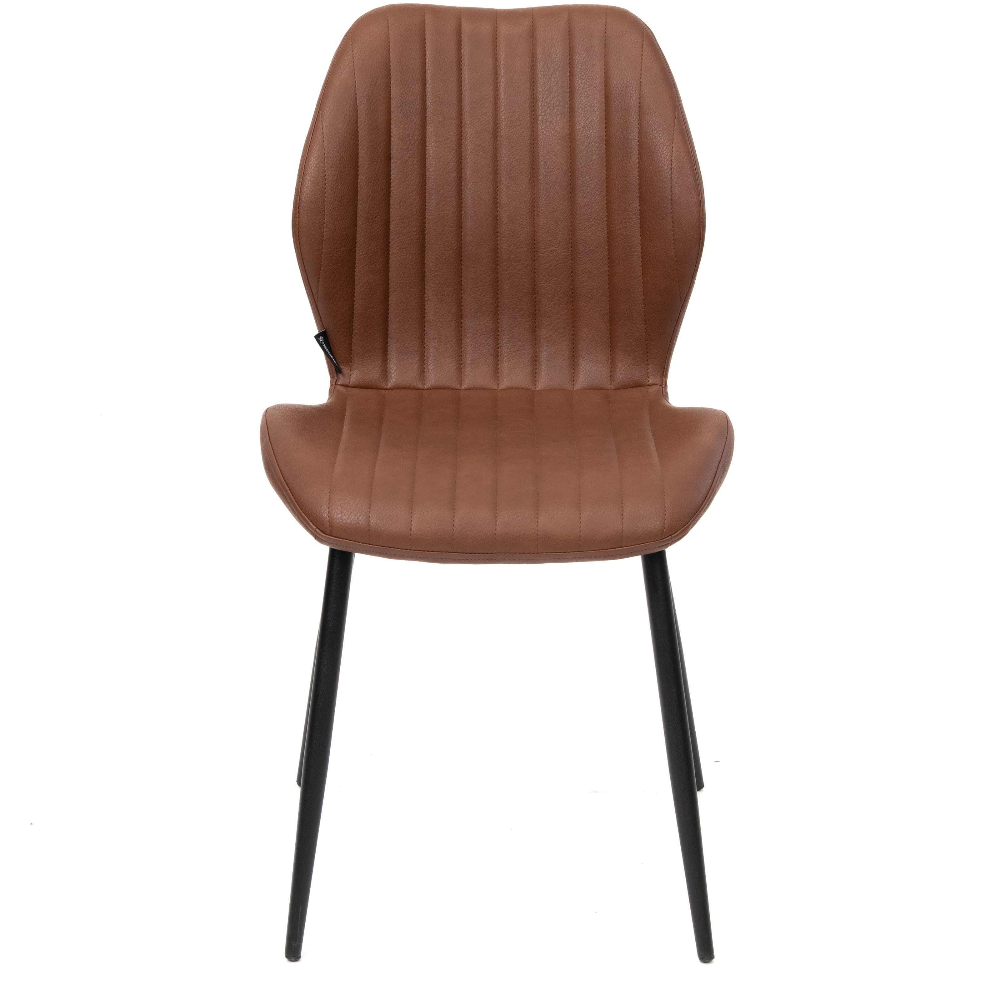 VITALI | Dining Chair – Cognac PU Leather – Black Metal Legs – Vertical Stitches – For Home and Hospitality