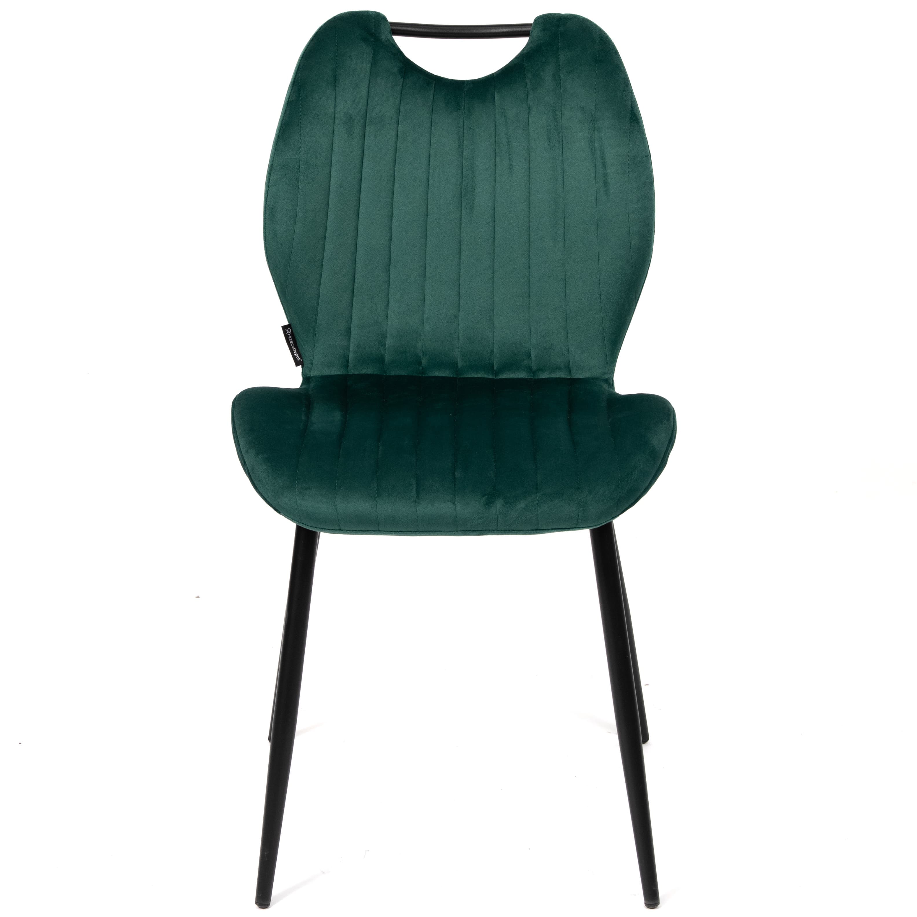 BRINDISI | Green Velvet Dining Chair – Vertical Stitching - Black Metal Legs - Handle – Home & Horeca