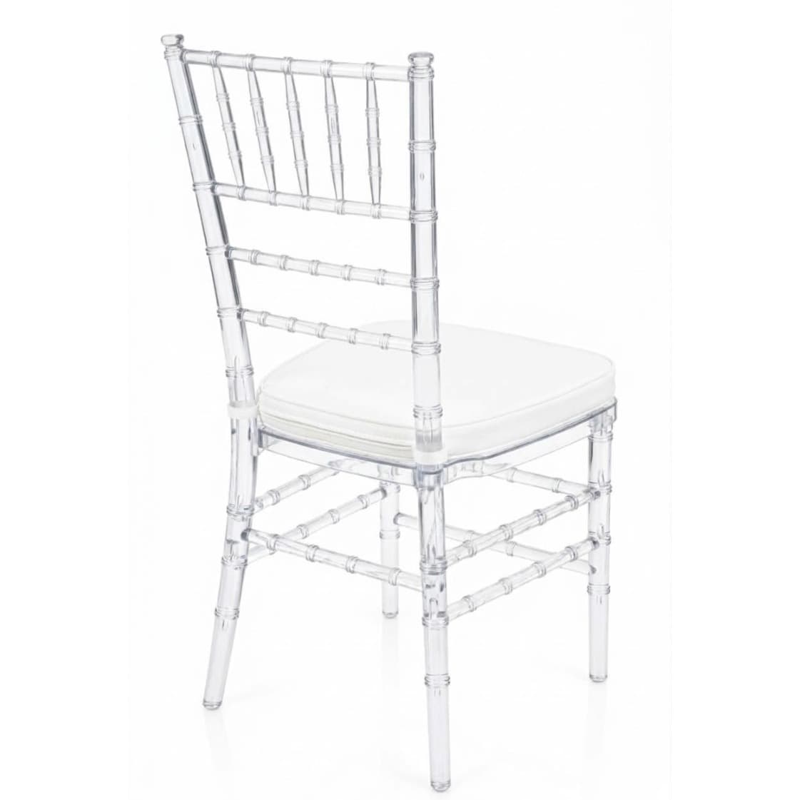 TIFFANY | Transparent white event chair with PU seat – elegant, lightweight and ideal for weddings, receptions, banquets and indoor hospitality spaces