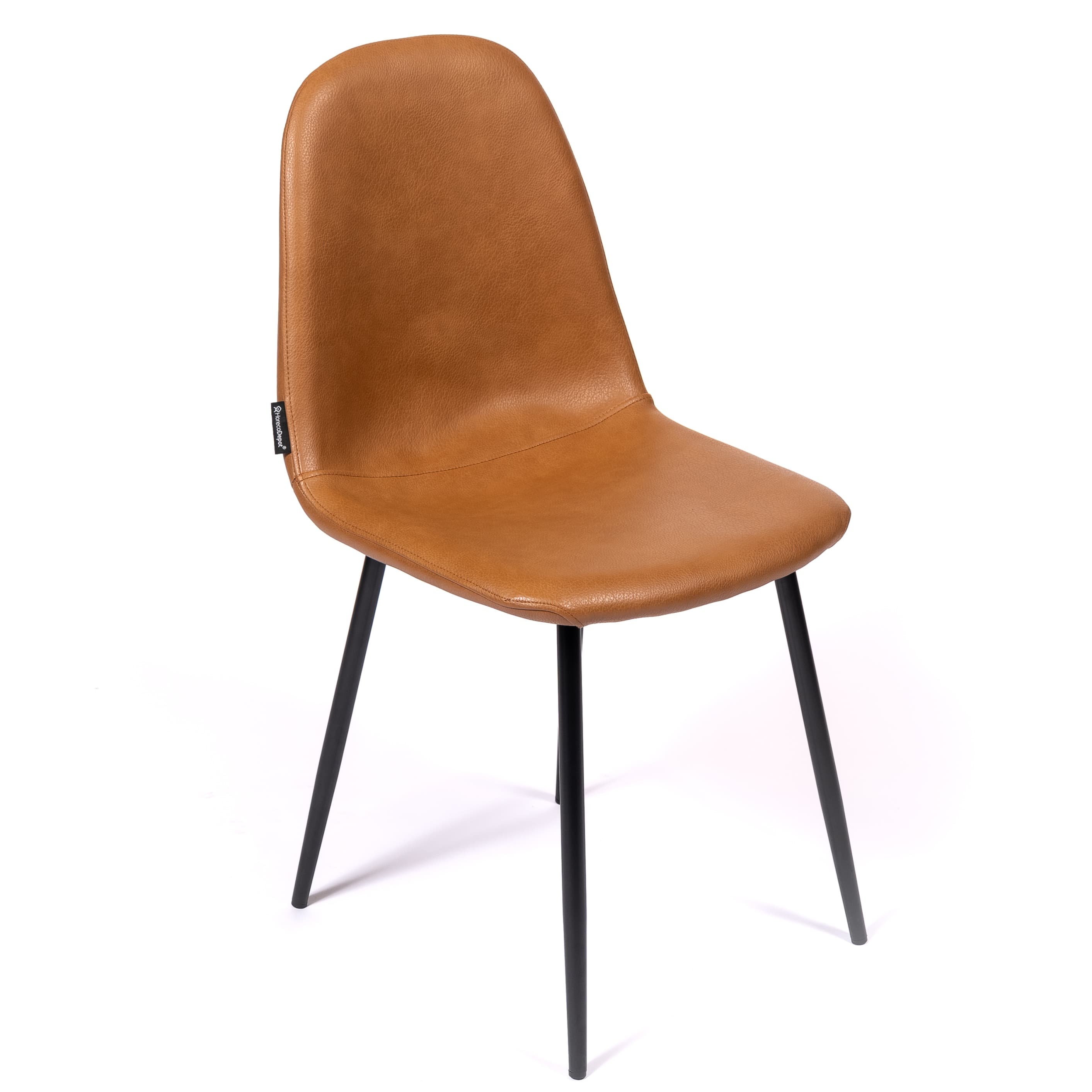 MARINA | Horeca chair in cognac faux leather – black metal frame – durable and comfortable seat – indoor use