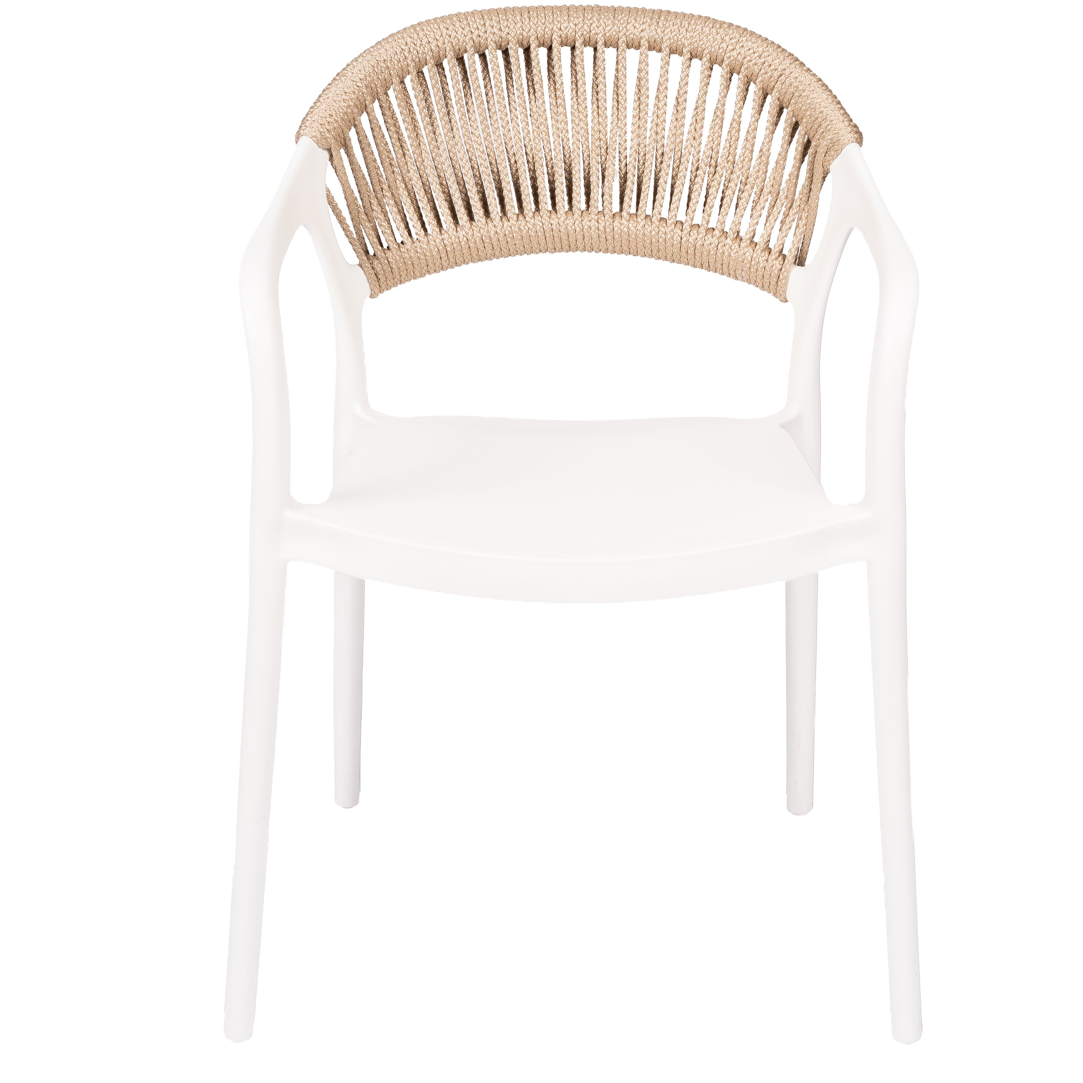 Modern White Chair with Woven Rope Backrest