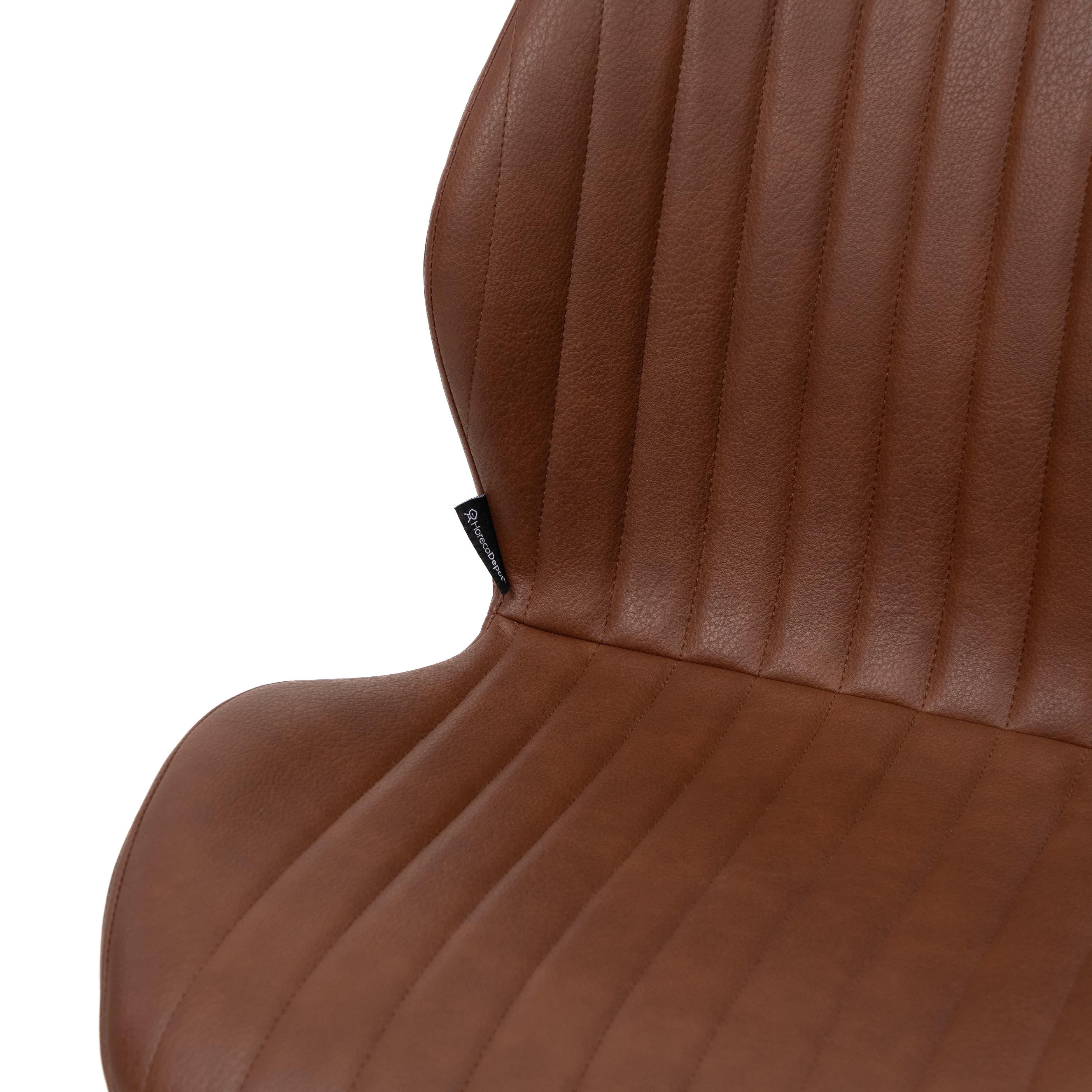 VITALI | Dining Chair – Cognac PU Leather – Black Metal Legs – Vertical Stitches – For Home and Hospitality