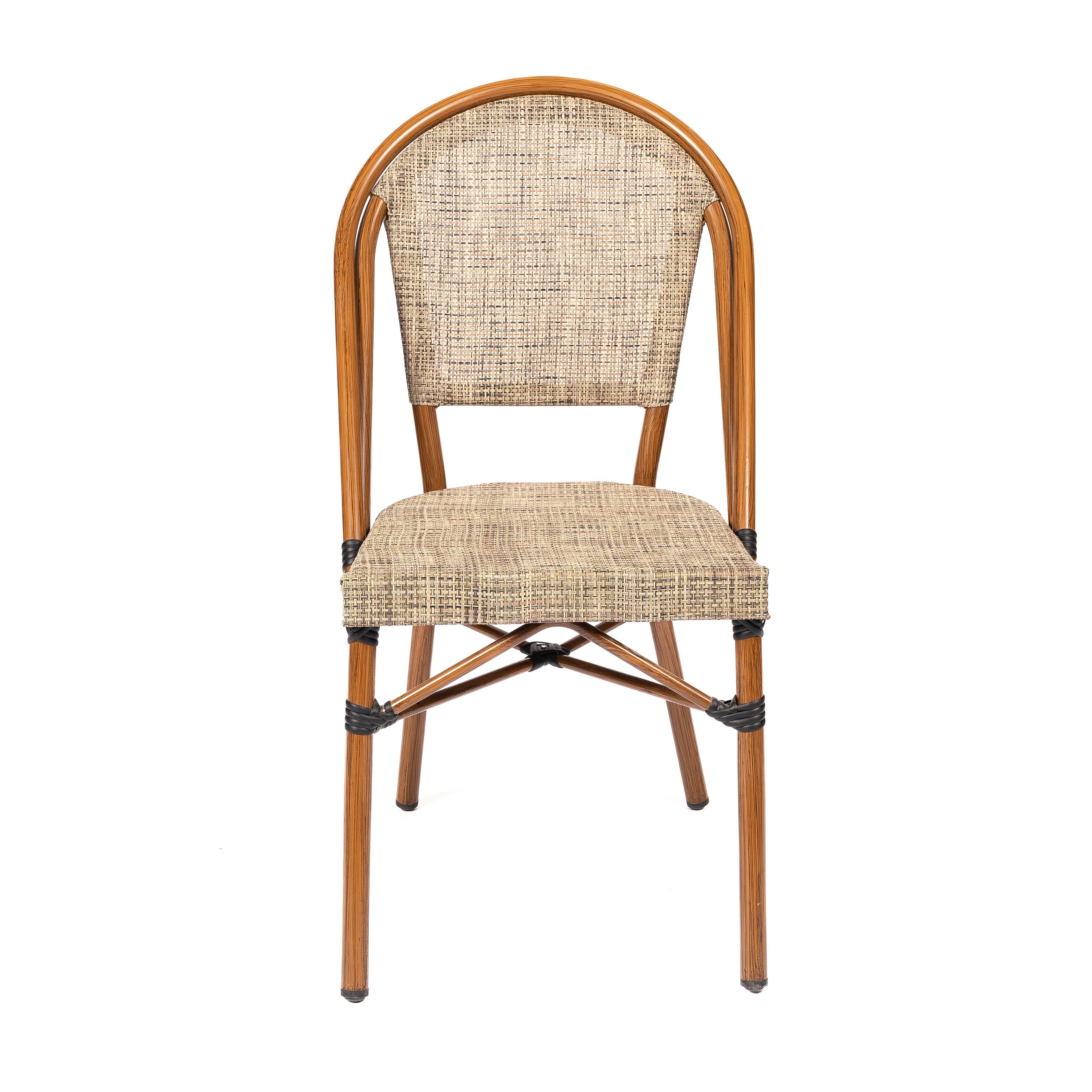 ANCONA | Outdoor bistro chair – French style – beige poly rattan with metal frame in wood look – suitable for hotel, restaurant, café, terrace, garden and balcony