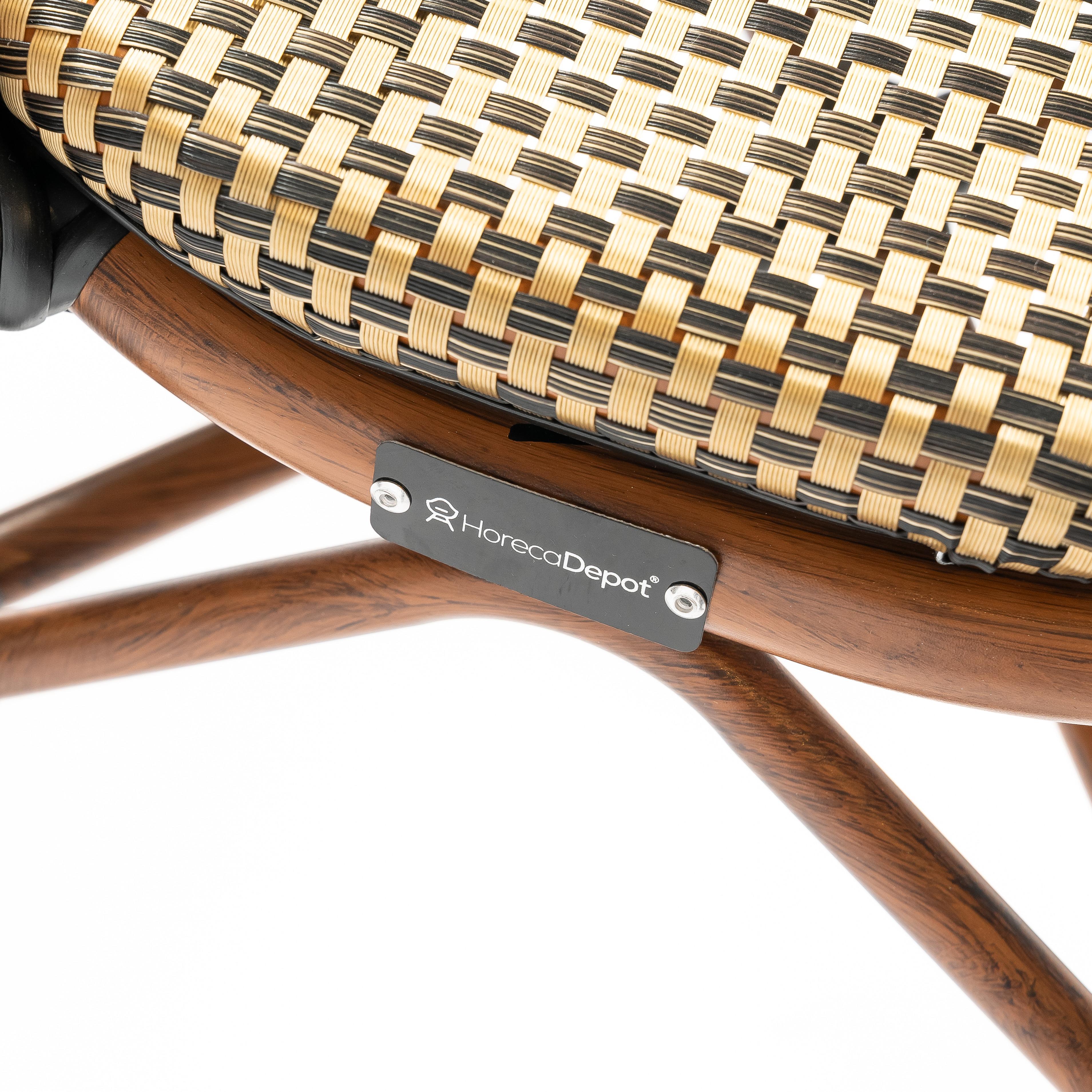 ORLEANS | Outdoor bistro chair – golden poly rattan with metal frame in wood look – suitable for hotel, restaurant, café, terrace, garden and balcony