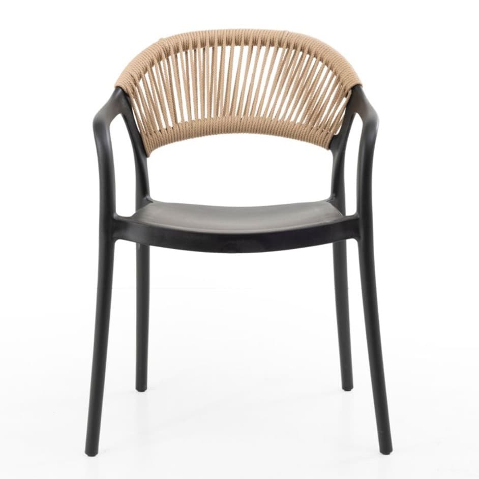 Modern black plastic chair with rope‑style backrest – durable, comfortable and ideal for terrace, HORECA and outdoor spaces