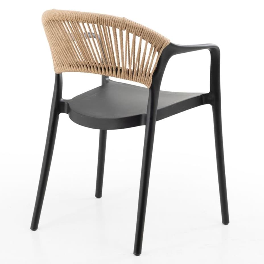 Modern black plastic chair with rope‑style backrest – durable, comfortable and ideal for terrace, HORECA and outdoor spaces