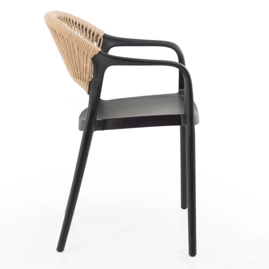 Modern black plastic chair with rope‑style backrest – durable, comfortable and ideal for terrace, HORECA and outdoor spaces