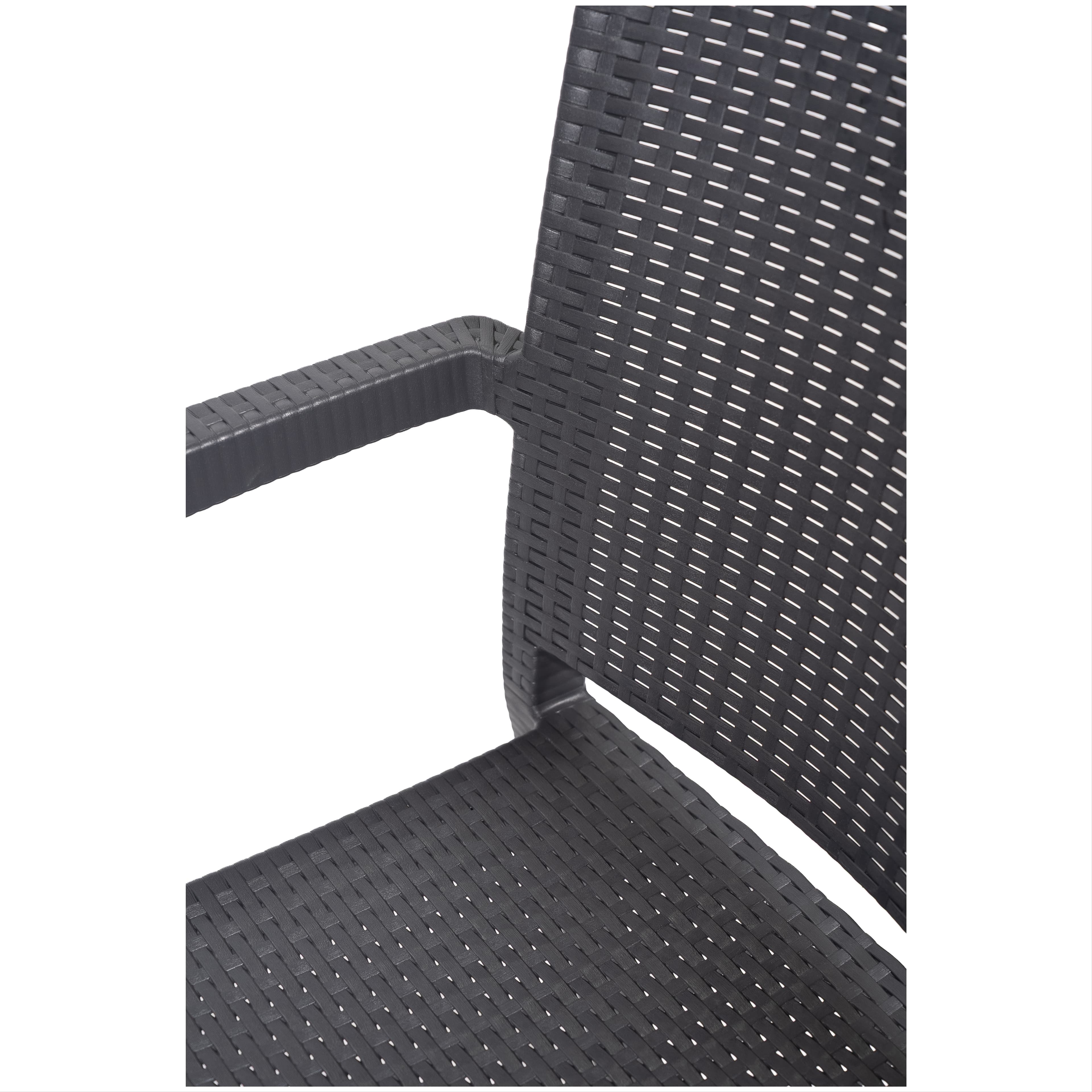 ALEZZO DARK GREY | Stackable outdoor terrace chair in woven‑look plastic – with armrests