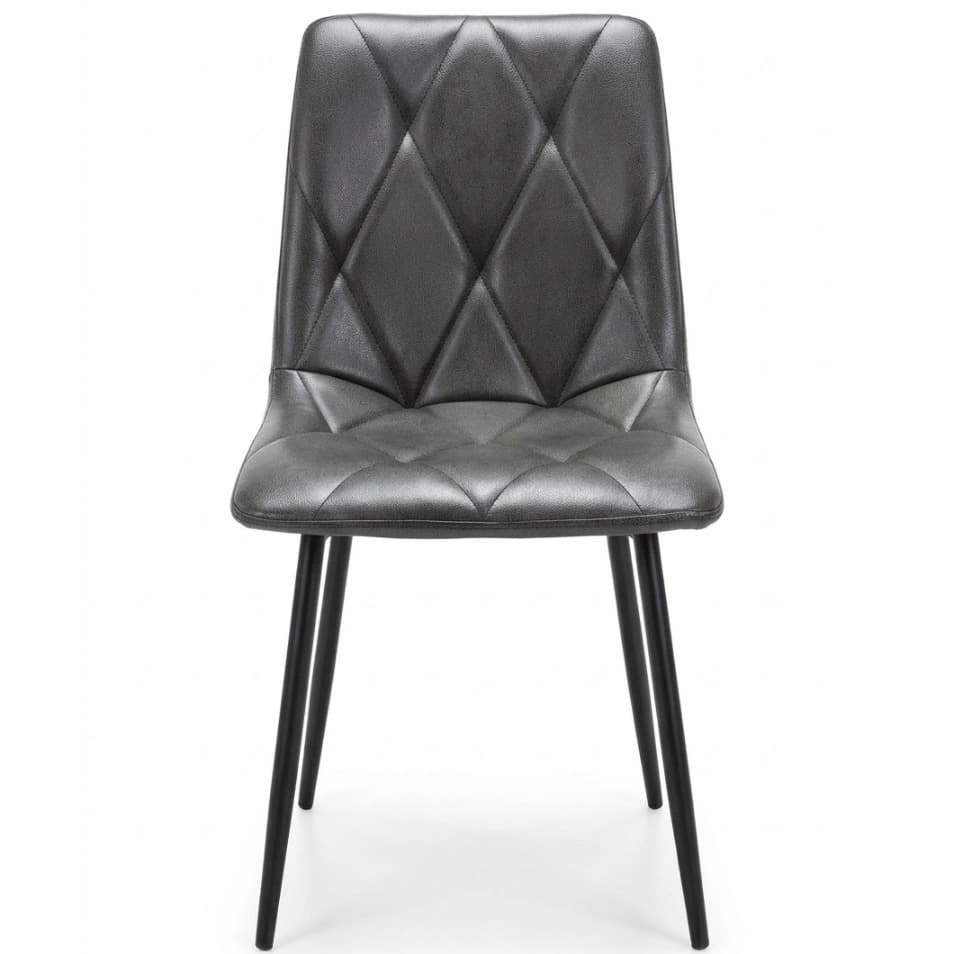 ROMA | Dining chair dark grey PU leather with diamond stitching – black metal legs – suitable for home and horeca