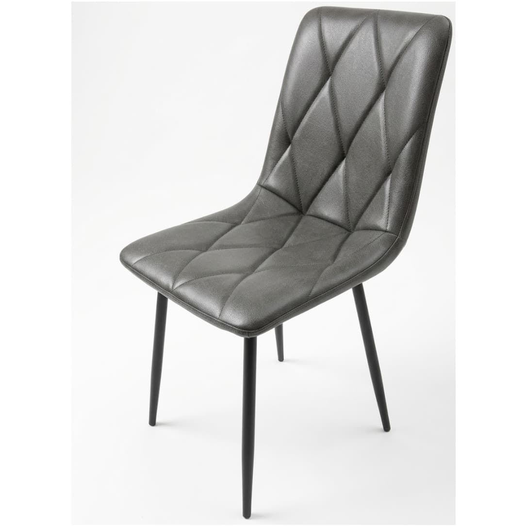 ROMA | Dining chair dark grey PU leather with diamond stitching – black metal legs – suitable for home and horeca