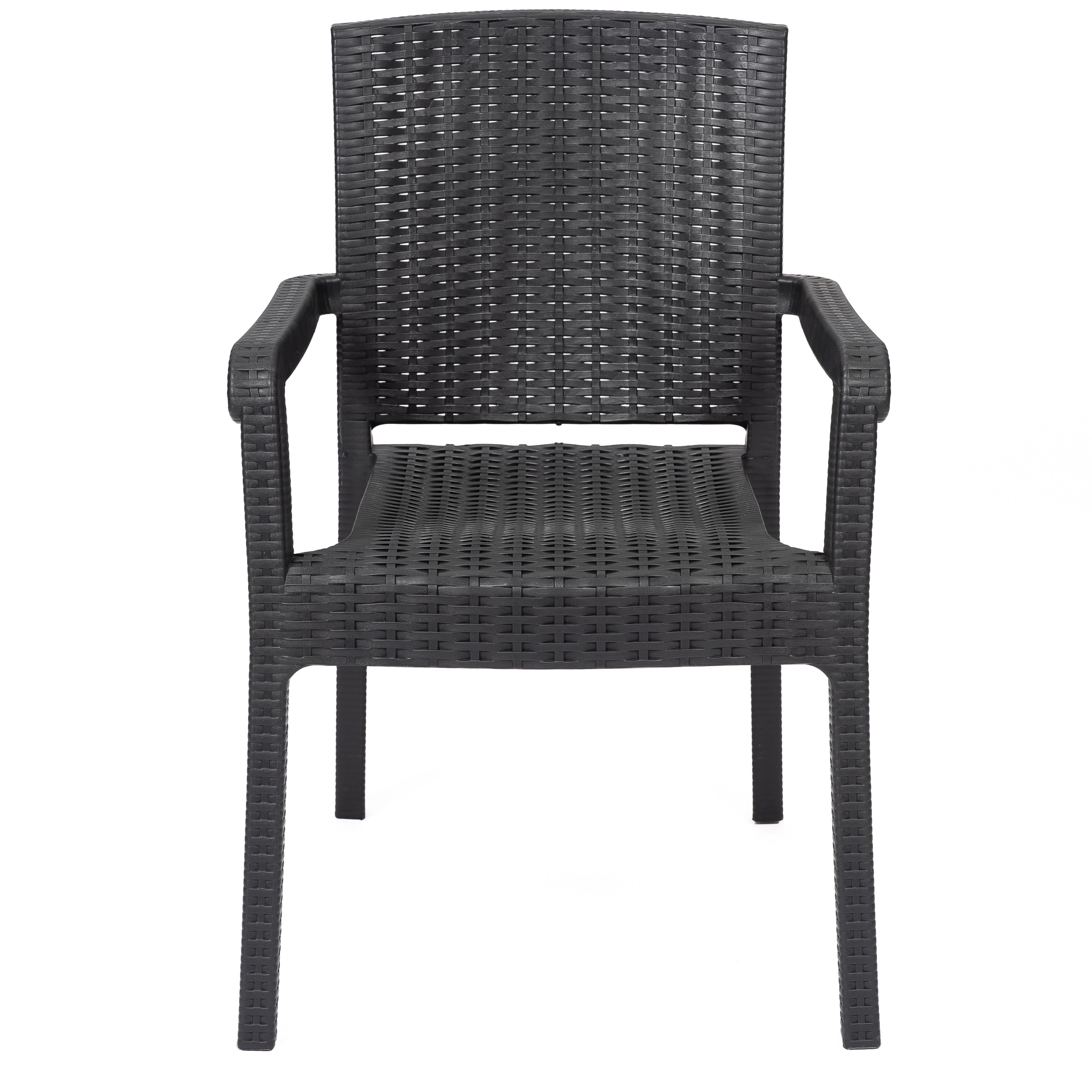 ALEZZO DARK GREY | Stackable outdoor terrace chair in woven‑look plastic – with armrests