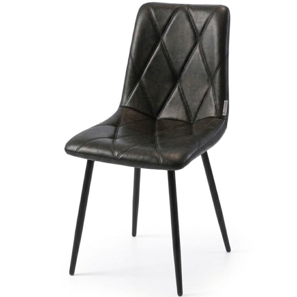 ROMA | Dining chair black PU leather with diamond stitching – black metal legs – suitable for home and horeca