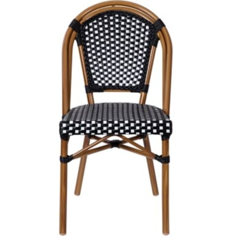 LYON | Black‑and‑white outdoor terrace chair in aluminium and polyrattan – lightweight, durable and stackable – ideal for cafés, restaurants, hotels and patios