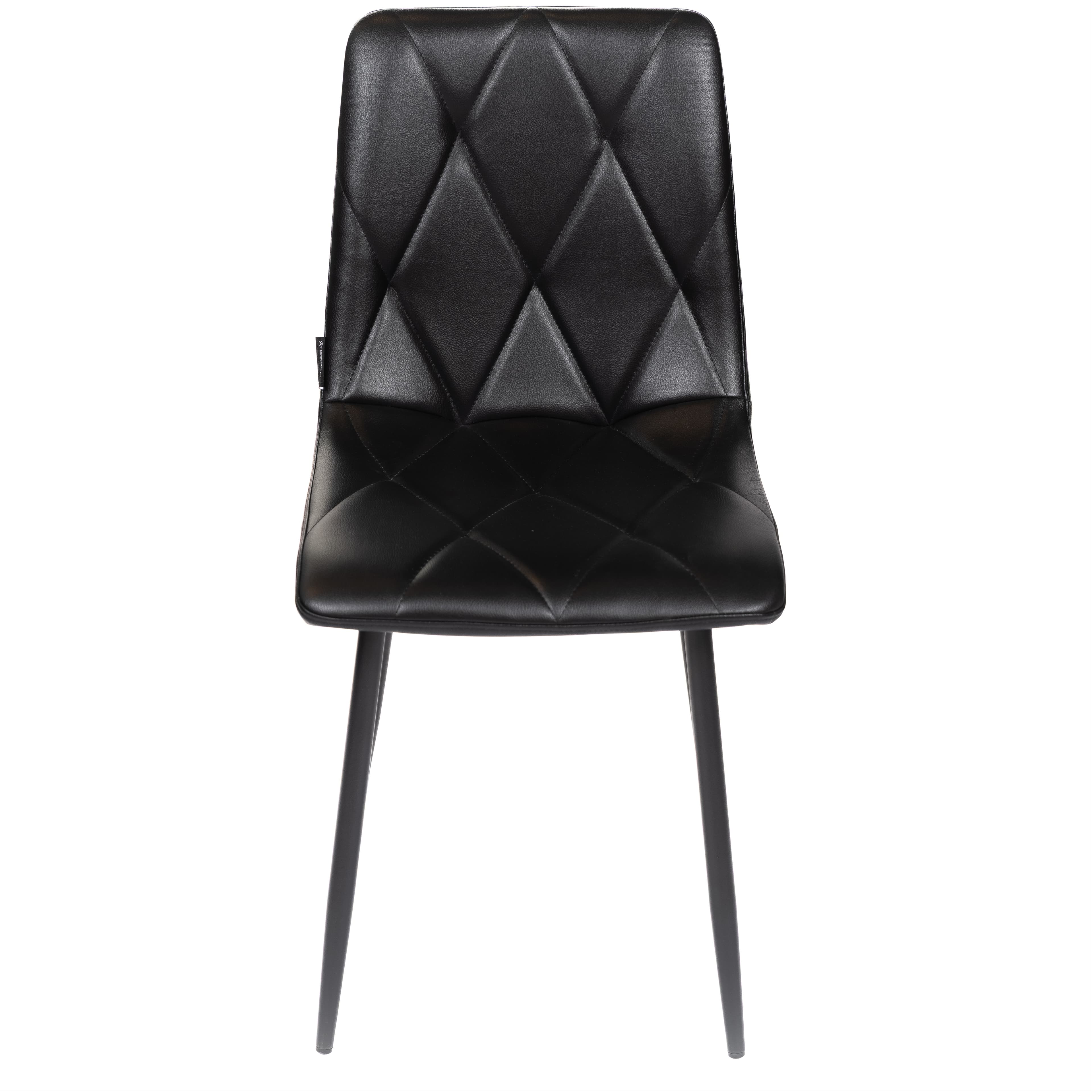 ROMA | Dining chair black PU leather with diamond stitching – black metal legs – suitable for home and horeca