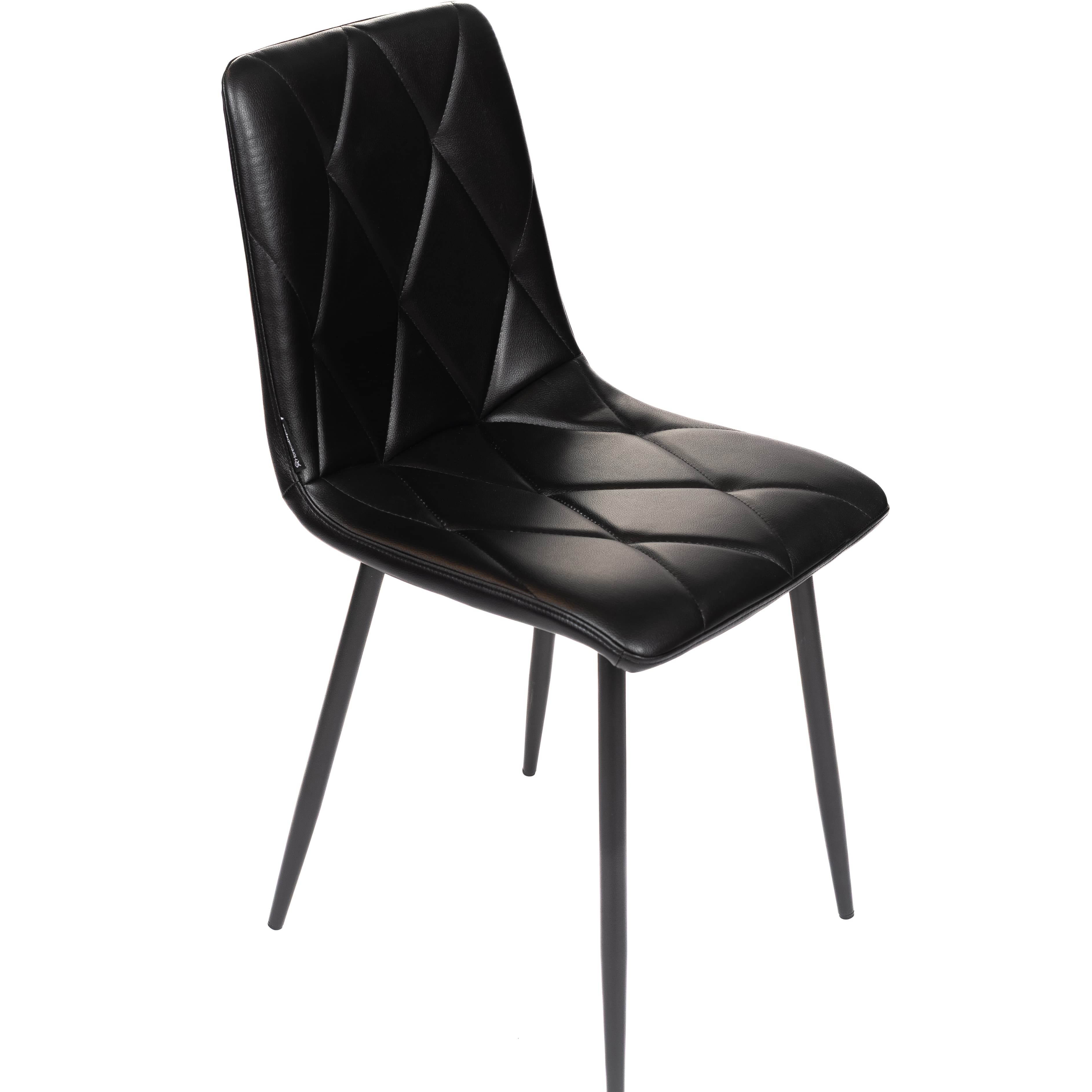 ROMA | Dining chair black PU leather with diamond stitching – black metal legs – suitable for home and horeca