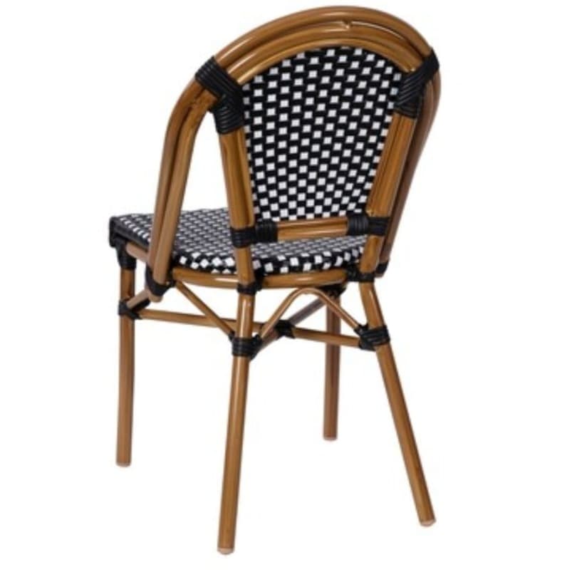 LYON | Black‑and‑white outdoor terrace chair in aluminium and polyrattan – lightweight, durable and stackable – ideal for cafés, restaurants, hotels and patios